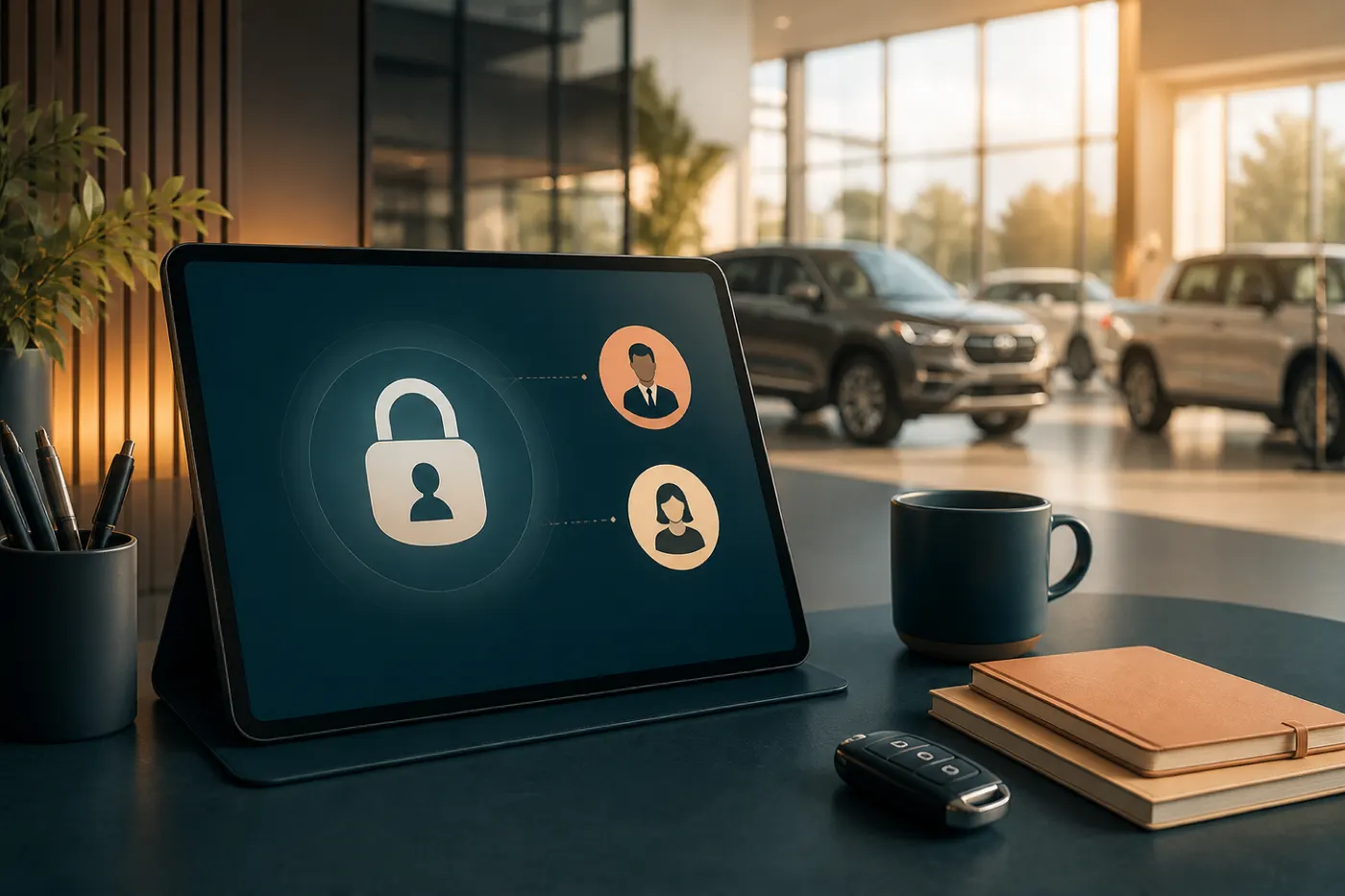 Secure dealership login and role-based access on a tablet